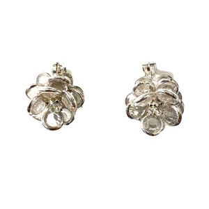 VINTAGE floral silver crystal clip on earrings 1/2”